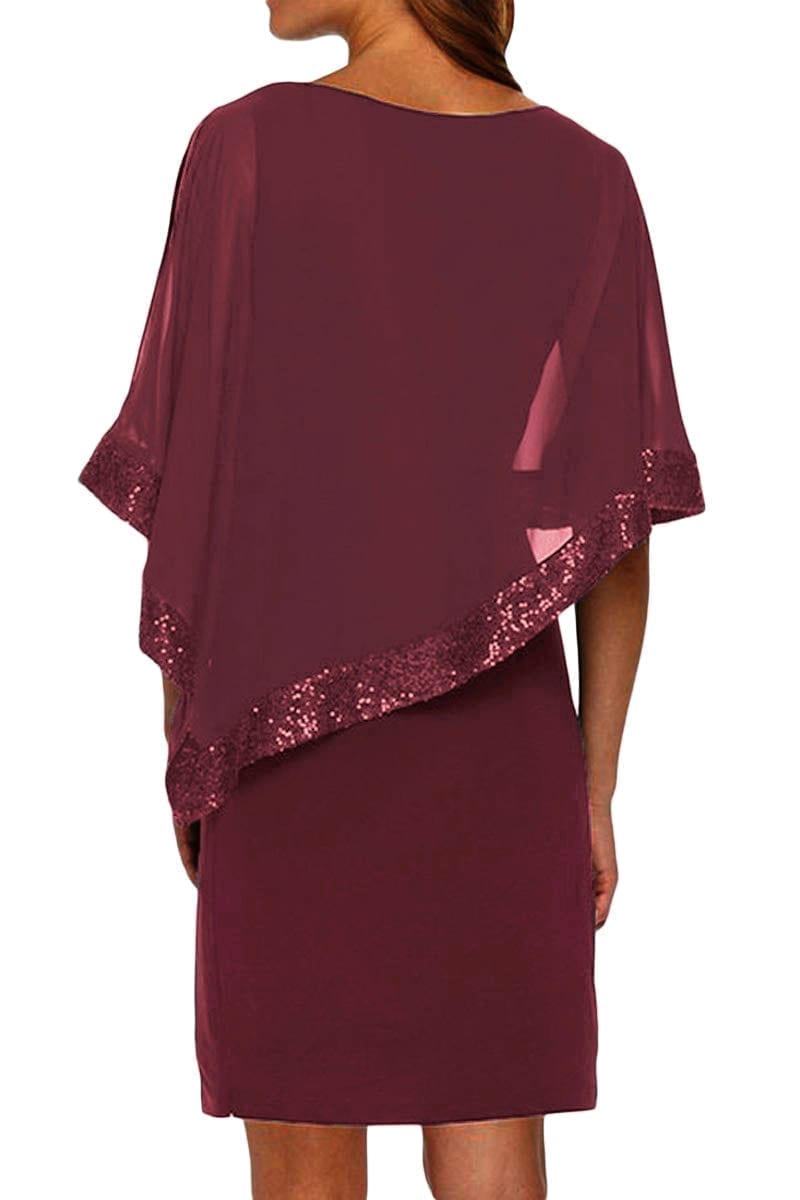 Burgundy-Sequined-Poncho-Mini-Dress-LC22