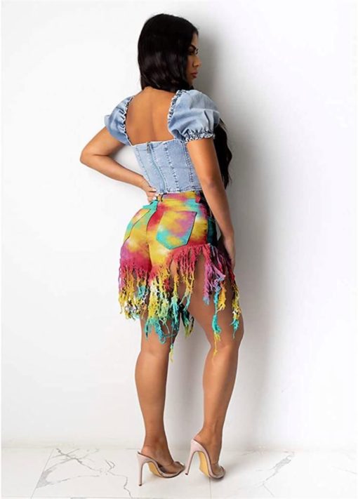 Good Quality Summer Casual Stylish Tie Dye Printed Jeans Shorts - Image 2