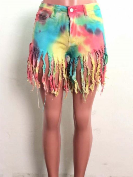 Good Quality Summer Casual Stylish Tie Dye Printed Jeans Shorts - Image 3