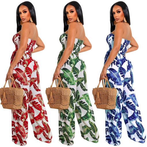 Floral sexy print backless wide leg one-piece jumpsuit and romper