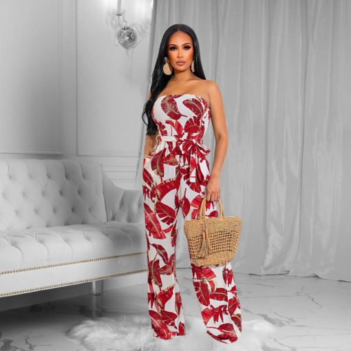 Floral sexy print backless wide leg one-piece jumpsuit and romper - Image 4