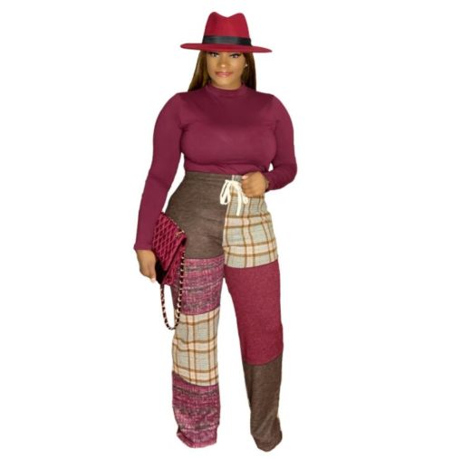 Trendy patchwork high waist wide leg pants trouser - Image 4