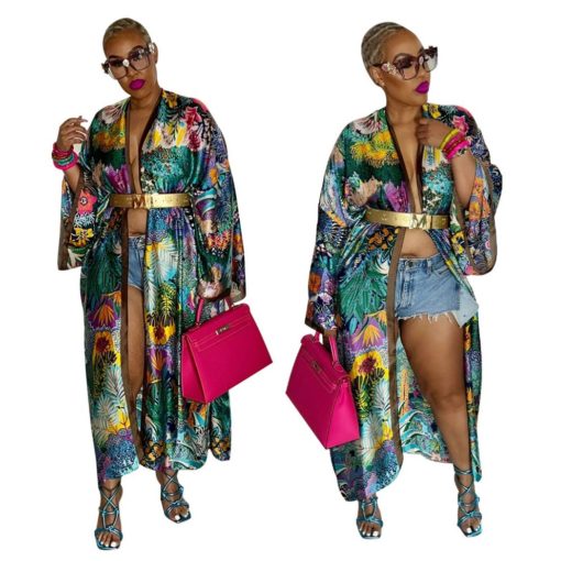 SkinBodyU popular coat silk multi print fashionable casual trench coat