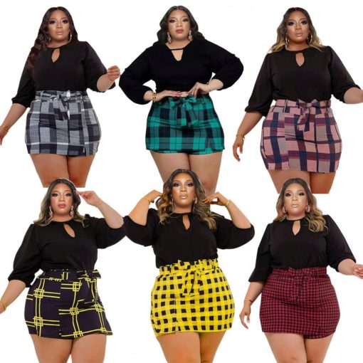 SkinBodyU Women Clothing large-sized fashion for women Plaid culottes two piece set - Image 3