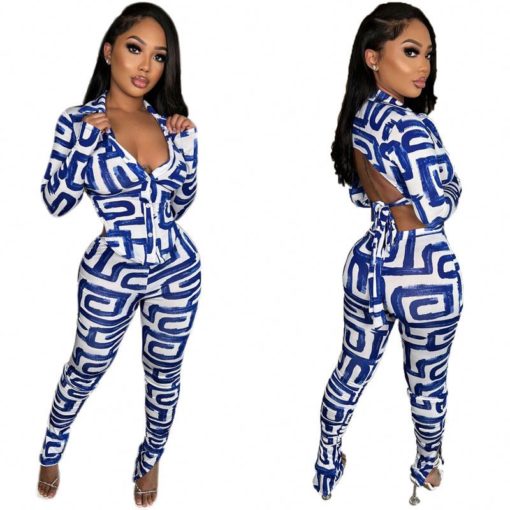 SkinBodyU  Piece Outfit Women sexy tight backless set digital printed two piece suit - Image 2