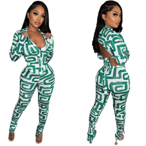 SkinBodyU  Piece Outfit Women sexy tight backless set digital printed two piece suit - Image 3