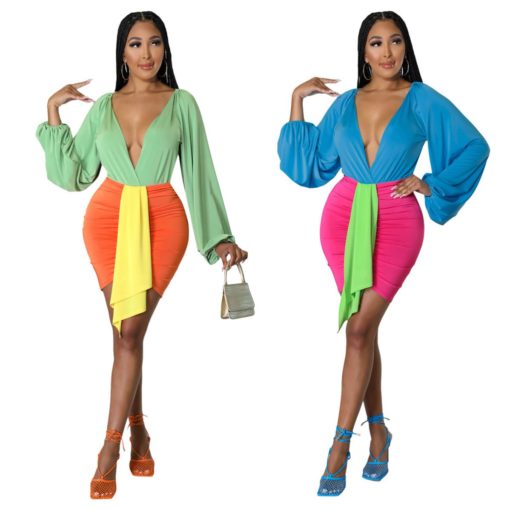 SkinBodyU 2 Piece Set Women Amazon Fashion sexy color block jumpsuit skirt suit two piece set - Image 4