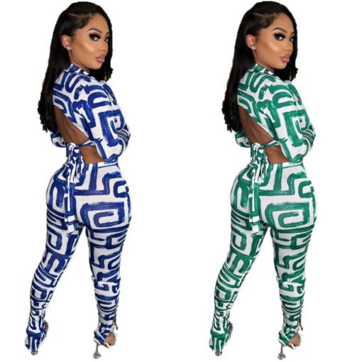 SkinBodyU  Piece Outfit Women sexy tight backless set digital printed two piece suit