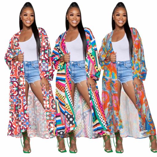 SkinBodyU Autumn Bohemian style printed loose lantern sleeve cardigan - Image 6