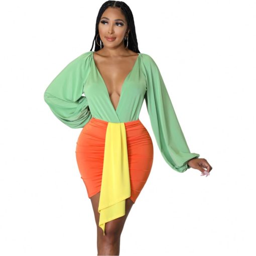 SkinBodyU 2 Piece Set Women Amazon Fashion sexy color block jumpsuit skirt suit two piece set - Image 5