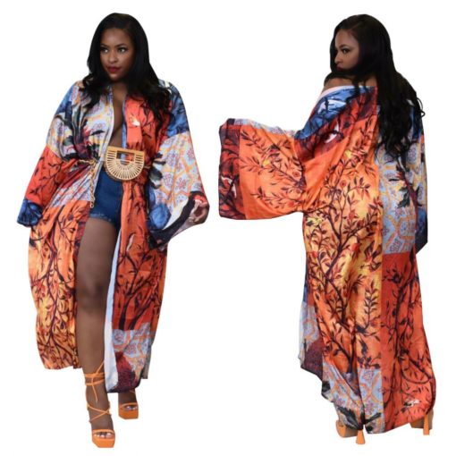 SkinBodyU popular coat silk multi print fashionable casual trench coat - Image 3