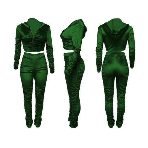 SkinBodyU Two-piece set women's clothing hooded velvet long sleeve pleated pile pants